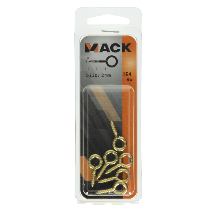 Mack 1019692 - Schrauböse Messing 6 Stück 2,5 x 12 mm | 10 Stück