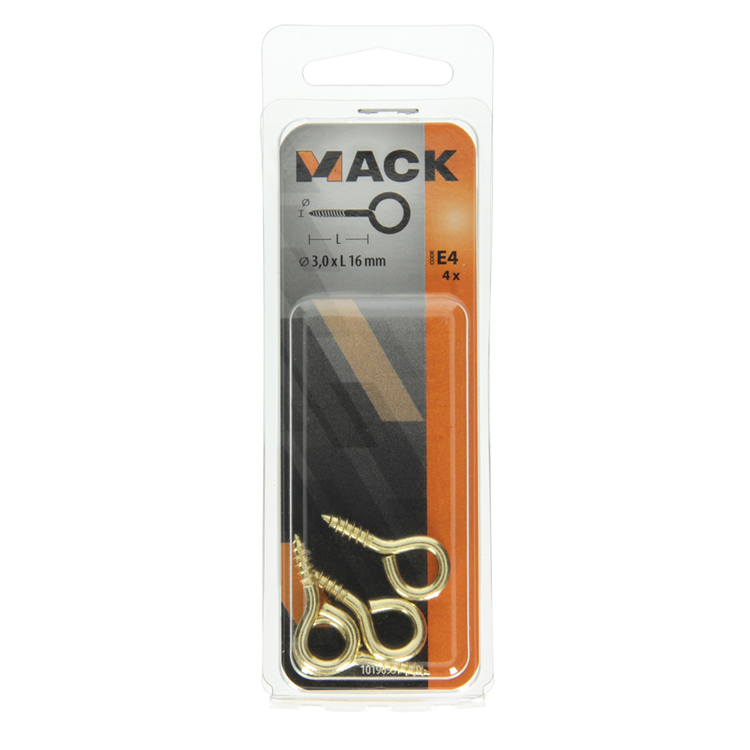 Mack 1019693 - Schrauböse Messing 4 Stück 3,0 x 16 mm | 10 Stück