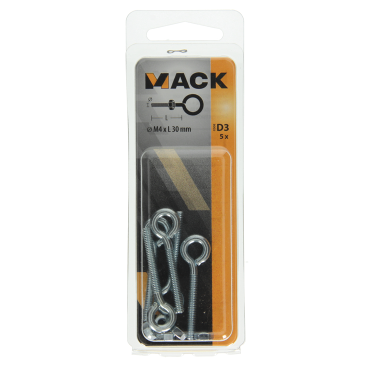 Mack 1017789 – metrische Ösenschraube + Mutter verzinkt 5 Stück M4 x 30 mm | 10 Stück