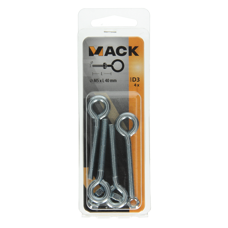 Mack 1017790 – metrische Ösenschraube + Mutter verzinkt 4 Stück M5 x 40 mm | 10 Stück