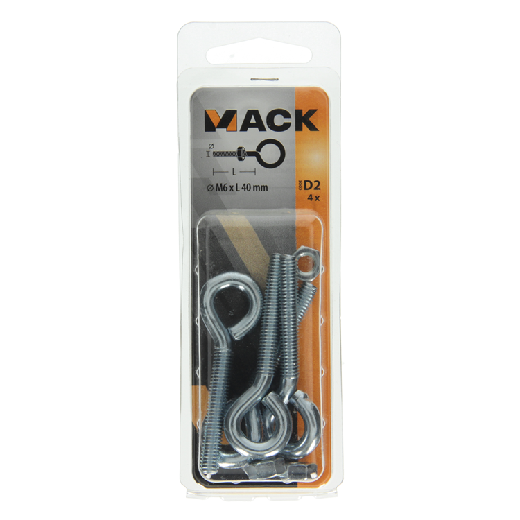 Mack 1017791 – metrische Ösenschraube + Mutter verzinkt 4 Stück M6 x 40 mm | 10 Stück