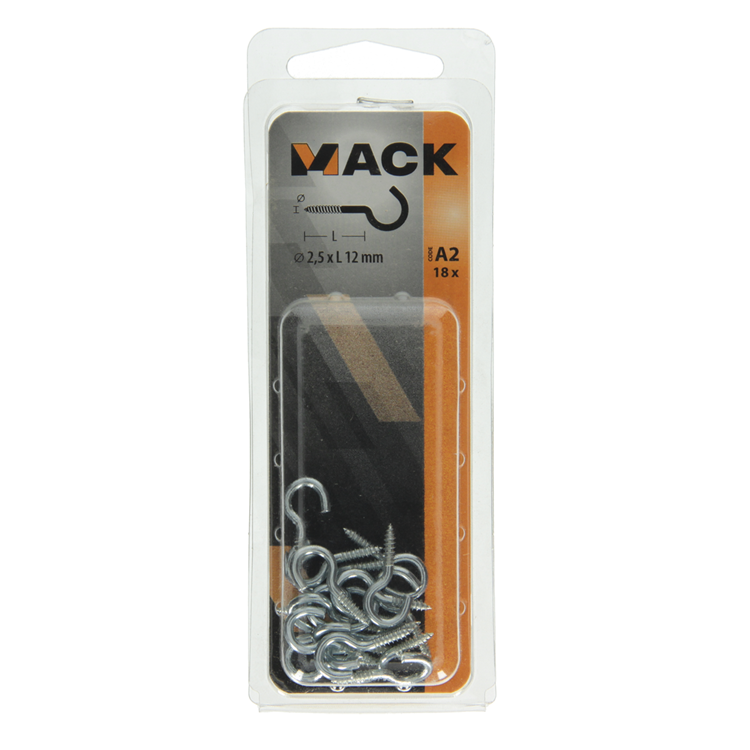 Mack 1017795 - Schraubhaken verzinkter Stahl 18 Stück 2,5 x 12 mm | 10 Stück