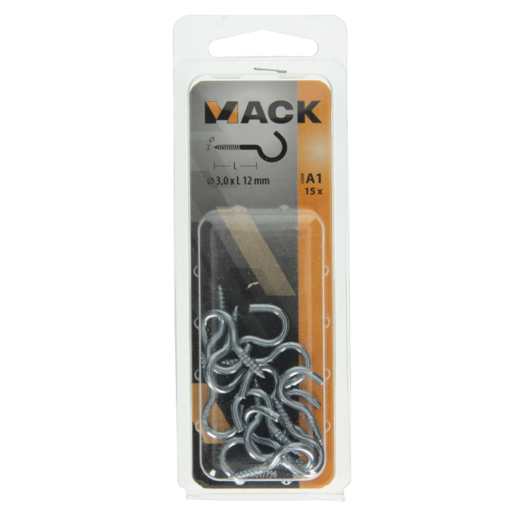 Mack 1017796 - Schraubhaken Stahl verzinkt 15 Stück 3,0 x 12 mm | 10 Stück