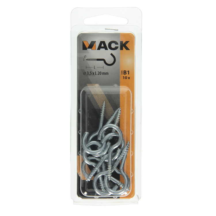 Mack 1017797 - Schraubhaken verzinkter Stahl 10 Stück 3,5 x 20 mm | 10 Stück