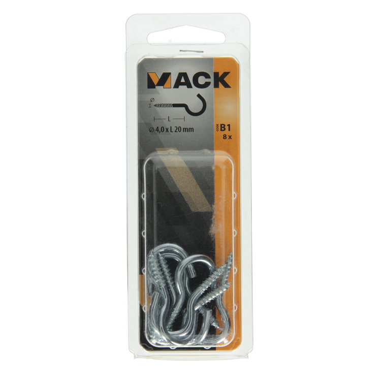Mack 1017798 - Schraubhaken Stahl verzinkt 8 Stück 4,0 x 20 mm | 10 Stück