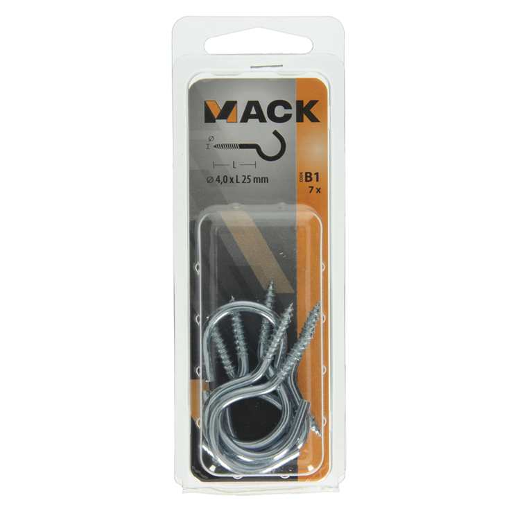 Mack 1017799 - Schraubhaken verzinkter Stahl 7 Stück 4,0 x 25 mm | 10 Stück