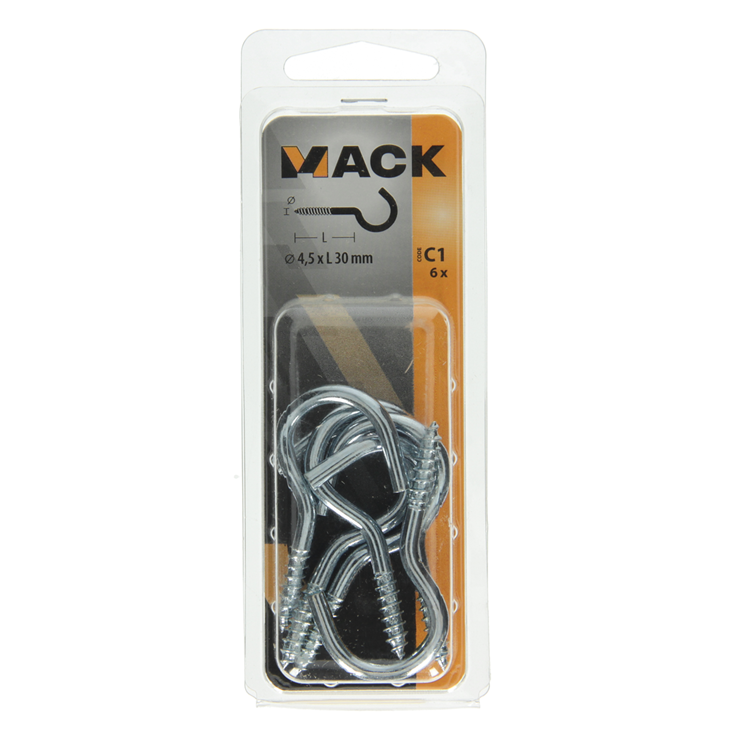 Mack 1017800 - Schraubhaken aus verzinktem Stahl 6 Stück 4,5 x 30 mm | 10 Stück