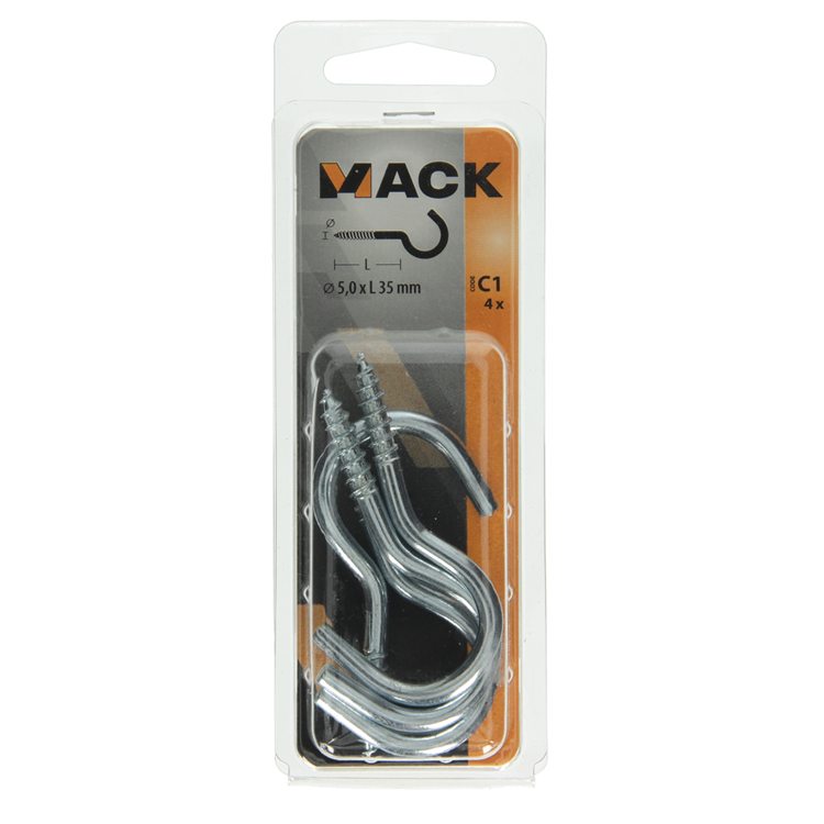 Mack 1017801 - Schraubhaken verzinkter Stahl 4 Stück 5,0 x 35 mm | 10 Stück