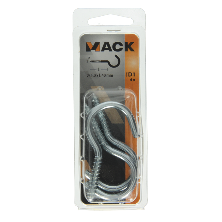 Mack 1017802 - Schraubhaken Stahl verzinkt 4 Stück 5,0 x 40 mm | 5 Stück
