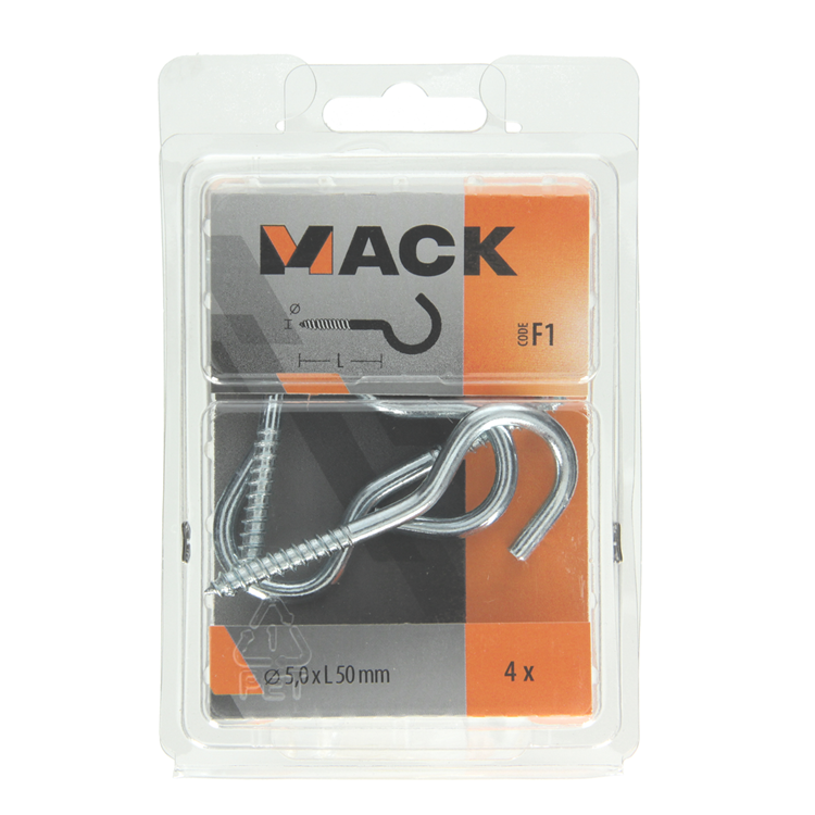 Mack 1017803 - Schraubhaken verzinkter Stahl 4 Stück 5,0 x 50 mm | 5 Stück