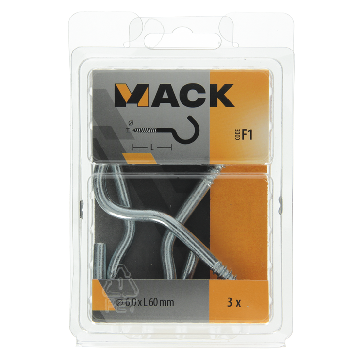 Mack 1017804 - Schraubhaken verzinkter Stahl 3 Stück 6,0 x 60 mm | 5 Stück