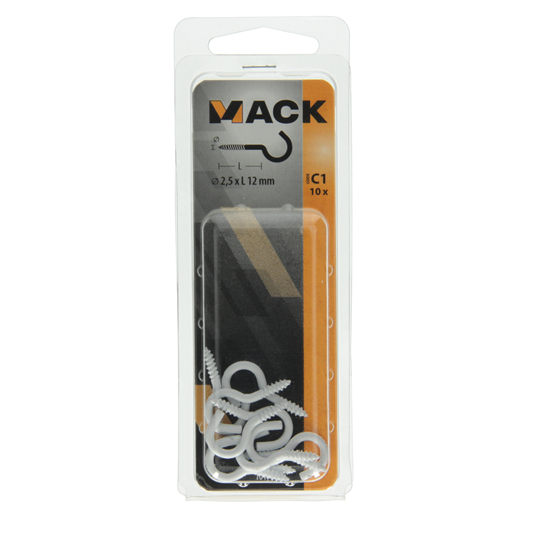 Mack 1017805 - Schraubhaken Stahl weiß 10 Stück 2,5 x 12 mm | 10 Stück