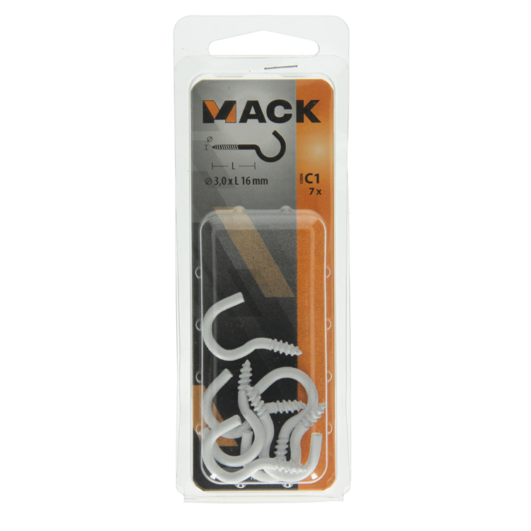 Mack 1017806 - Schraubhaken Stahl weiß 7 Stück 3,0 x 16 mm | 10 Stück