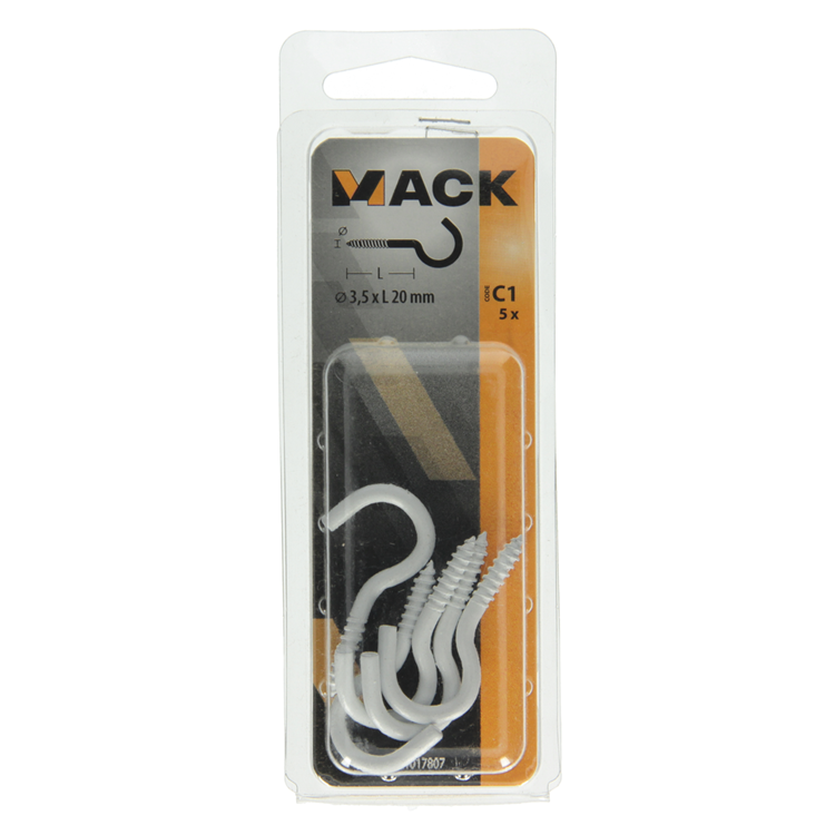 Mack 1017807 - Schraubhaken Stahl weiß 5 Stück 3,5 x 20 mm | 10 Stück
