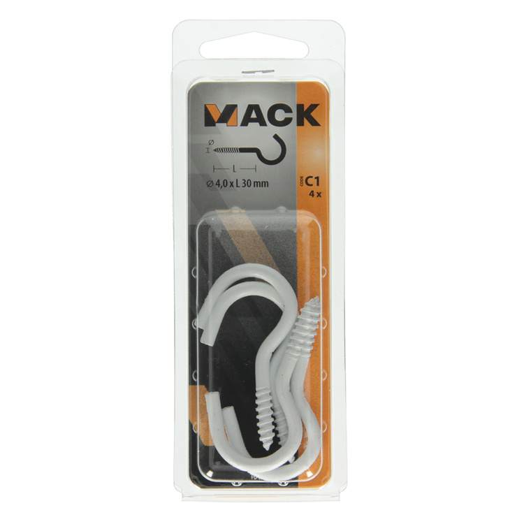 Mack 1017808 - Schraubhaken Stahl weiß 4 Stück 4,0 x 30 mm | 10 Stück