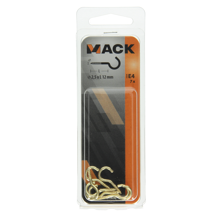 Mack 1019696 - Schraubhaken Messing 7 Stück 2,5 x 12 mm | 10 Stück