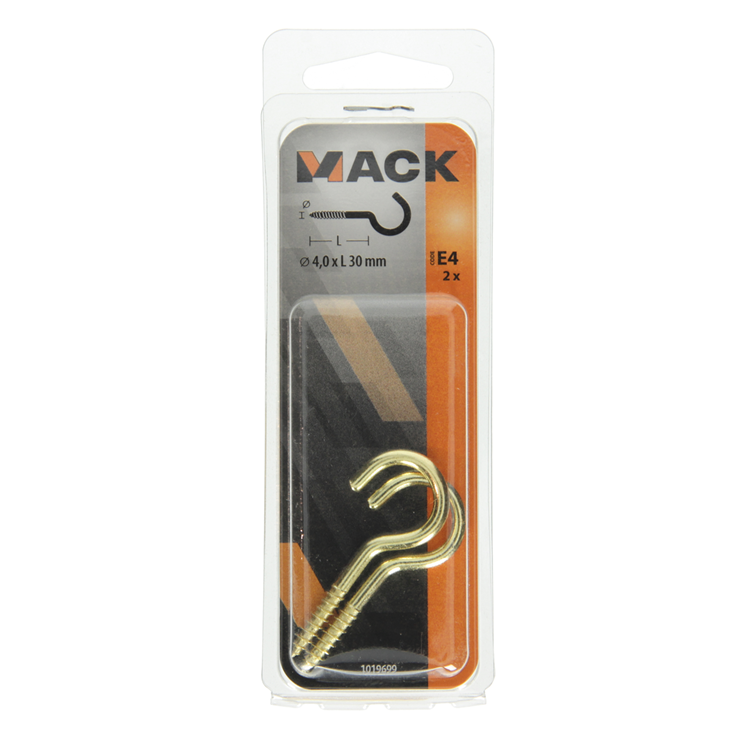 Mack 1019699 - Schraubhaken Messing 2 Stück 4,0 x 30 mm | 10 Stück