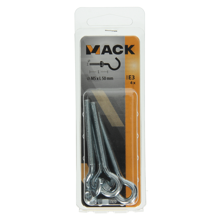 Mack 1017810 – metrischer Schraubhaken + Mutter verzinkt 4 Stück M5 x 50 mm | 10 Stück