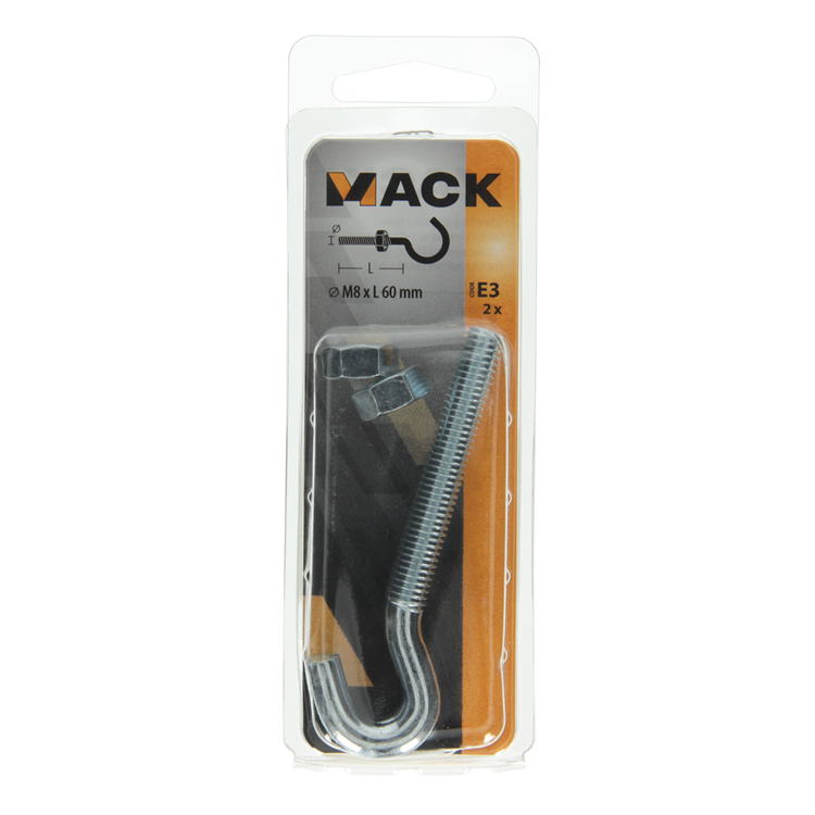 Mack 1017812 – metrischer Schraubhaken + Mutter verzinkt 2 Stück M8 x 60 mm | 10 Stück