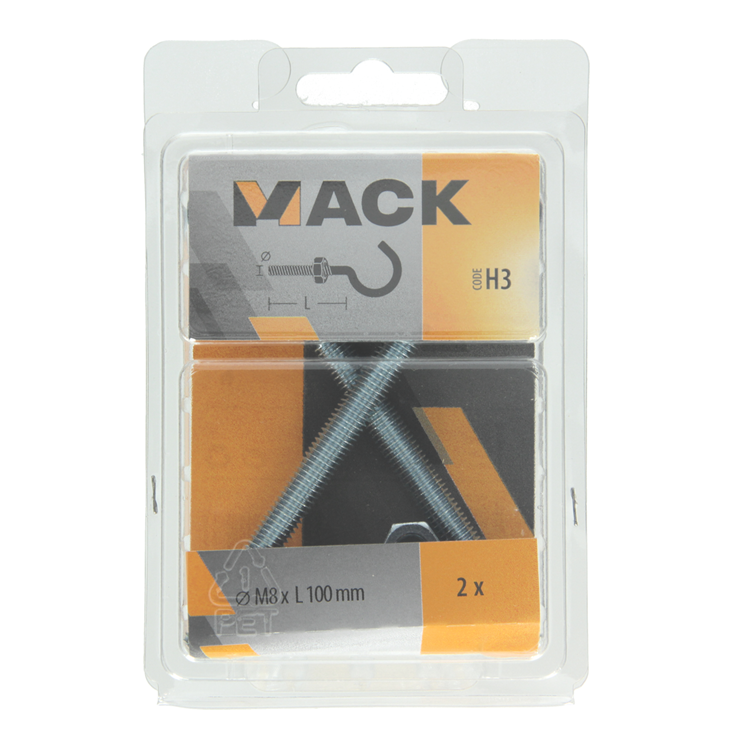 Mack 1017814 – metrischer Schraubhaken + Mutter verzinkt 2 Stück M8 x 100 mm | 5 Stück