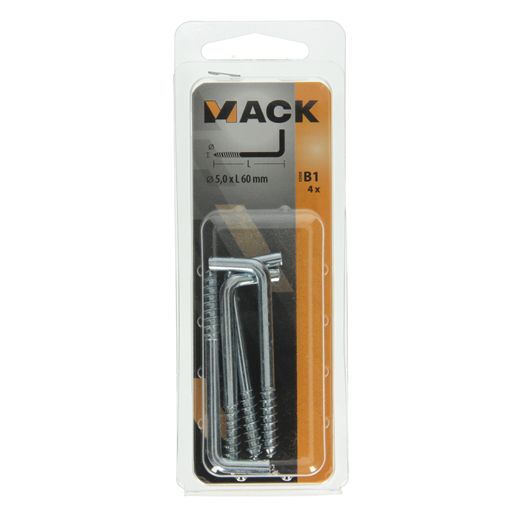 Mack 1017822 – Rändelschraube aus verzinktem Stahl, 4 Stück, 5,0 x 60 mm | 10 Stück