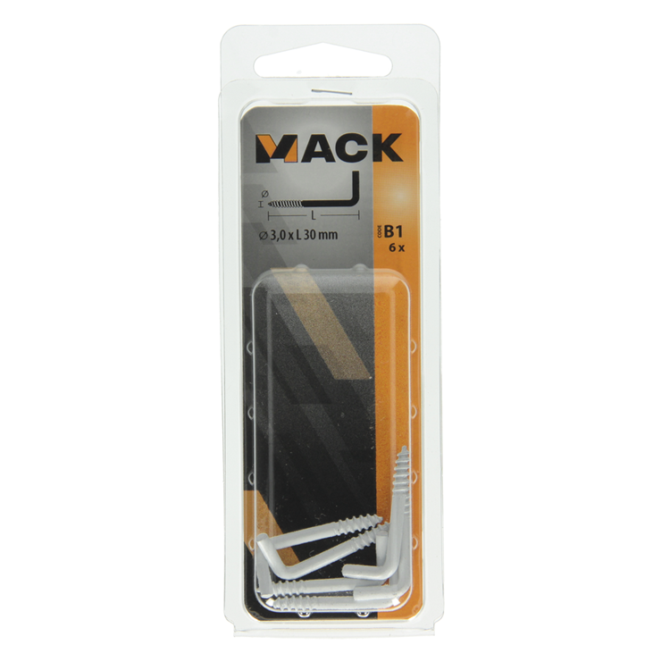 Mack 1017826 - Rändelschraube Stahl weiß 6 Stück 3,0 x 30 mm | 10 Stück