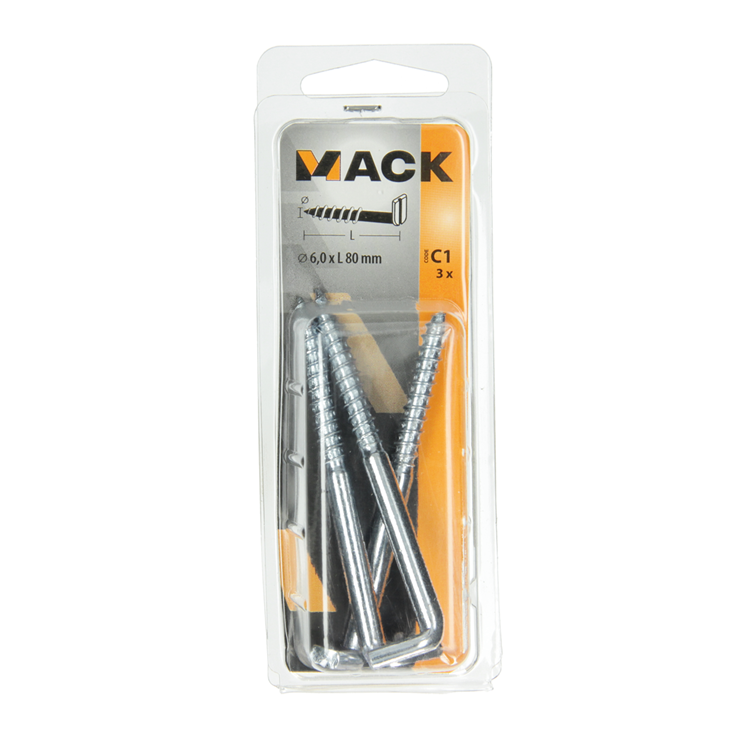 Mack 1017833 – Schraubdaumen mit Schlitz, verzinkter Stahl. 3 Stück 6,0 x 80 mm | 10 Stück