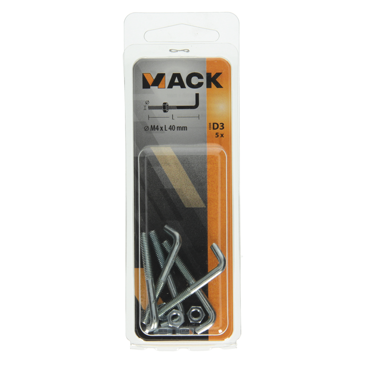 Mack 1017834 – Schraube Zoll metrisch + Mutter Stahl 5 Stück M4 x 40 mm | 10 Stück