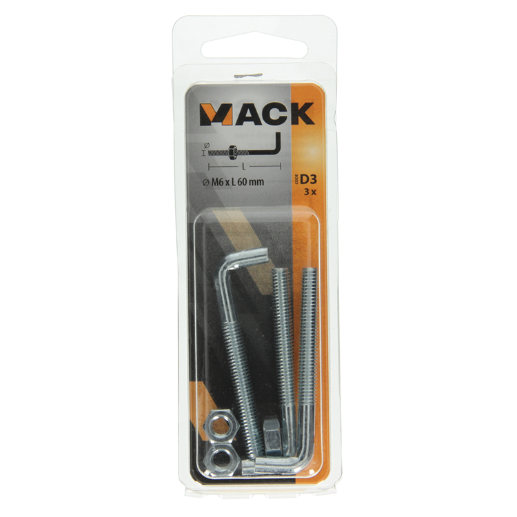 Mack 1017836 – Schraube Zoll metrisch + Mutter Stahl 3 Stück M6 x 60 mm | 10 Stück