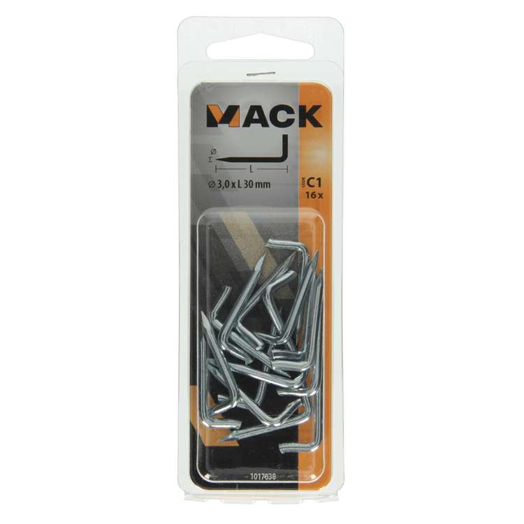 Mack 1017838 - Spitzendaumen verzinkter Stahl 16 Stück 3,0 x 30 mm | 10 Stück