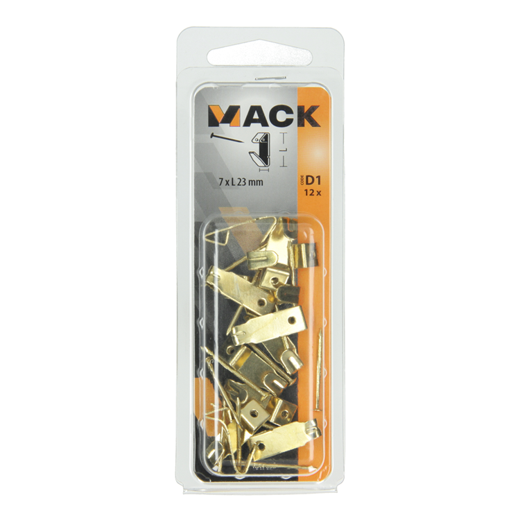 Mack 1017853 - Rahmenhaken Stahl vermessingt 12 Stück 7 x 23 mm | 10 Stück