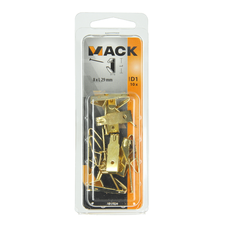 Mack 1017854 - Rahmenhaken Stahl vermessingt 10 Stück 8 x 29 mm | 10 Stück
