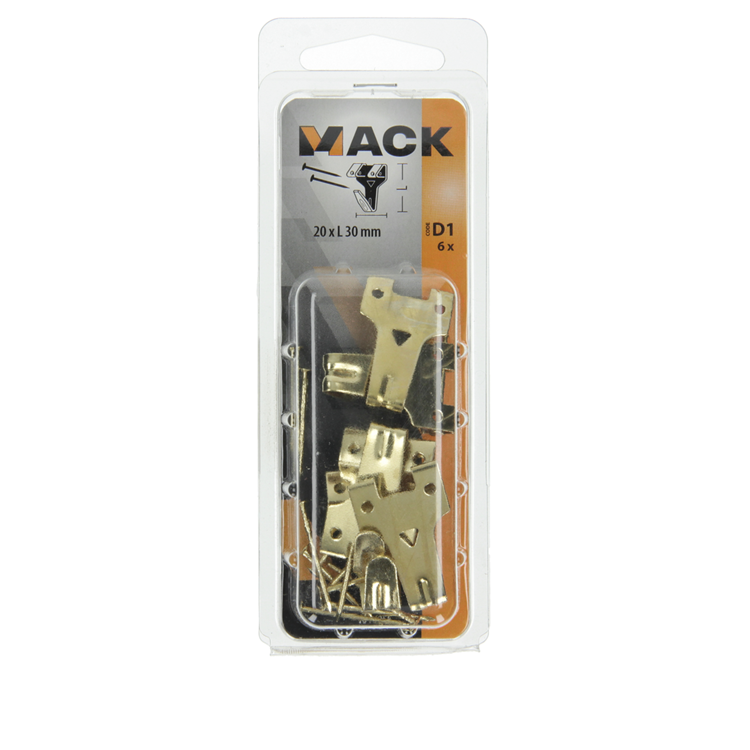 Mack 1017855 - Rahmenhaken Stahl vermessingt 6 Stück 20 x 30 mm | 5 Stück
