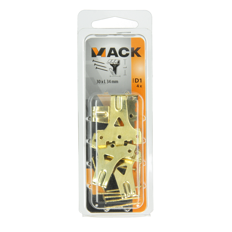 Mack 1017856 - Rahmenhaken Stahl vermessingt 4 Stück 30 x 34 mm | 5 Stück