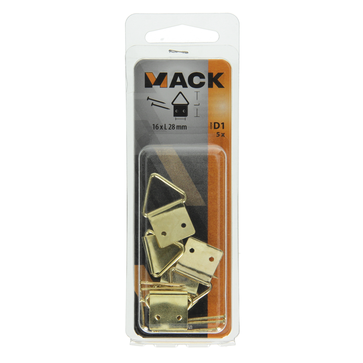 Mack 1017860 - Rahmenaufhänger Stahl vermessingt 5 Stück 16 x 28 mm | 10 Stück