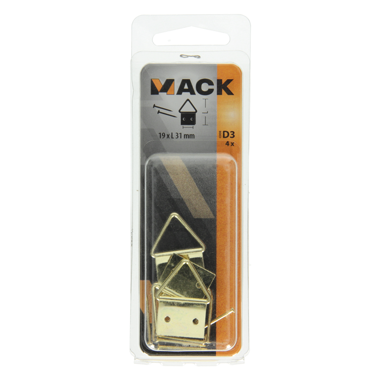Mack 1017861 - Rahmenaufhänger Stahl vermessingt 4 Stück 19 x 31 mm | 10 Stück