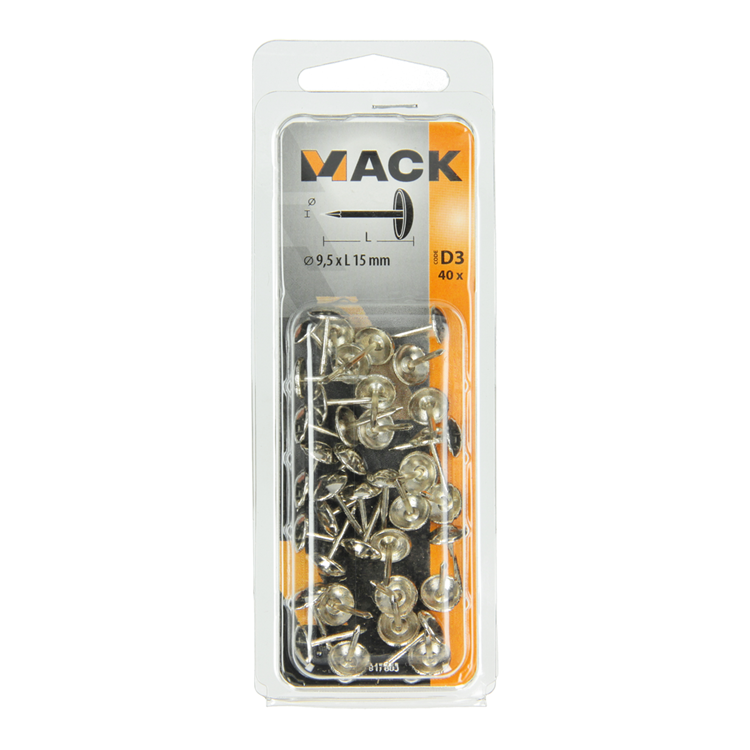 Mack 1017863 – Ziernägel aus vernickeltem Stahl, 40 Stück, 9,5 x 15 mm | 10 Stück