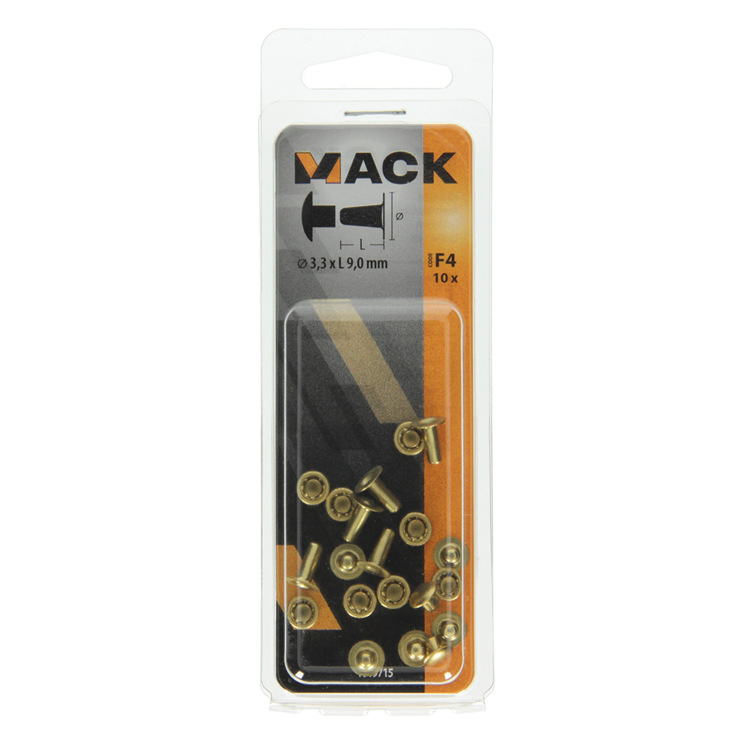 Mack 1019715 - Niete Messing 10 Stück 3,3 x 9,0 mm | 10 Stück