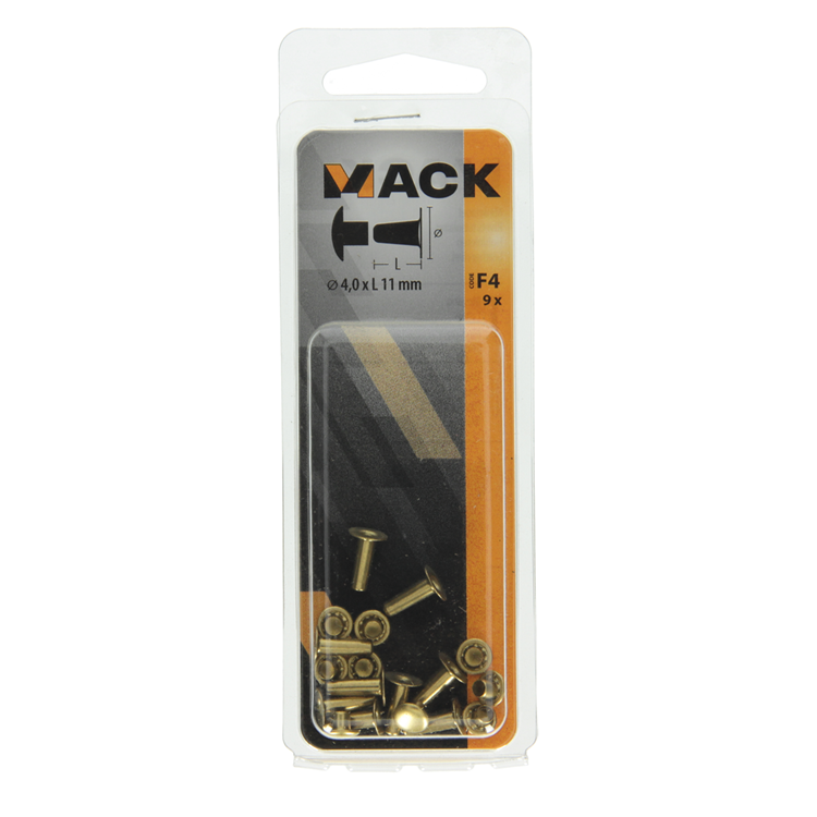 Mack 1019716 - Niete Messing 9 Stück 4,0 x 11 mm | 10 Stück