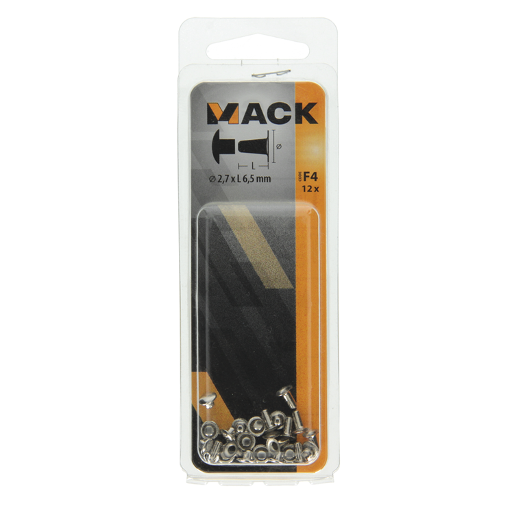Mack 1019720 - Niete Messing vernickelt 12 Stück 2,7 x 6,5 mm | 10 Stück