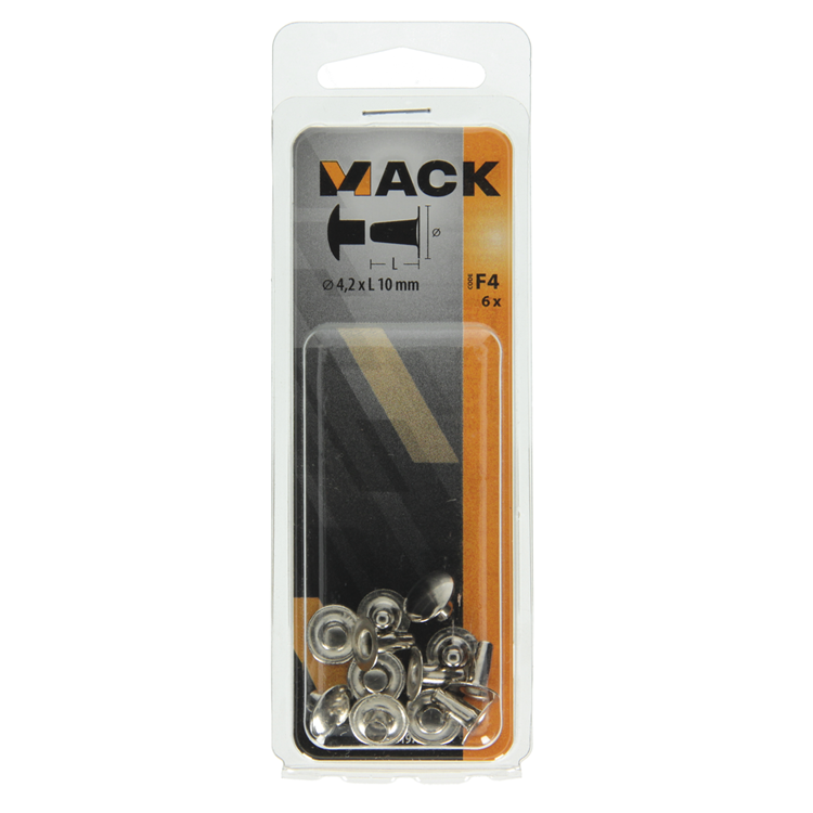 Mack 1019723 - Messingniete vernickelt 6 Stück 4,2 x 10 mm | 10 Stück