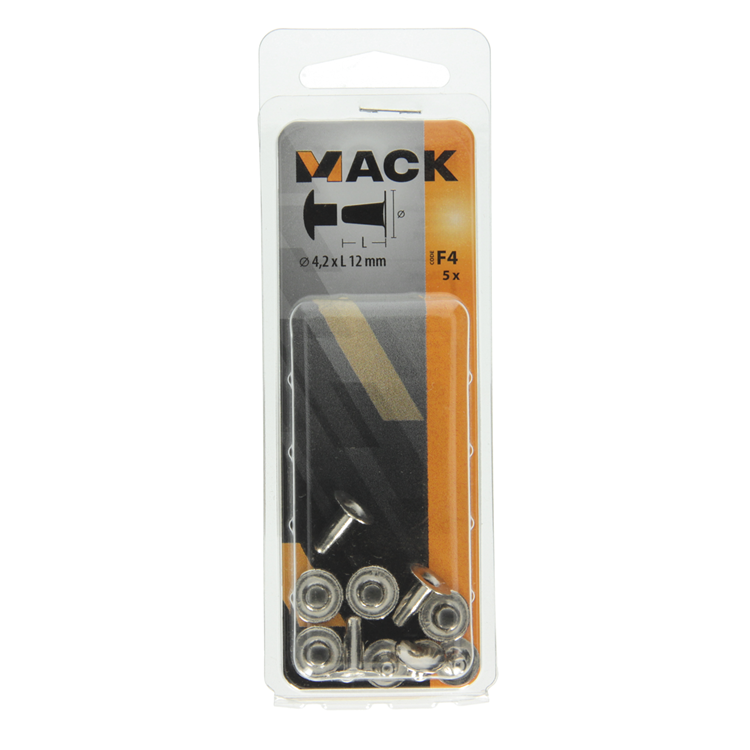 Mack 1019724 - Niete Messing vernickelt 5 Stück 4,2 x 12 mm | 10 Stück