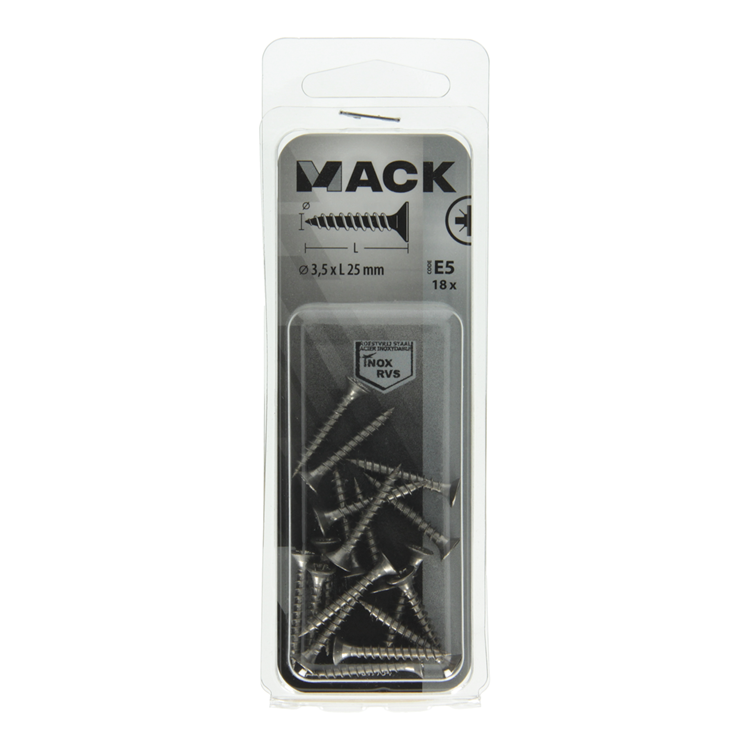 Mack 1019734 – Spanplattenschraube VZ-Kopf Edelstahl 18 Stück 3,5 x 25 mm | 10 Stück