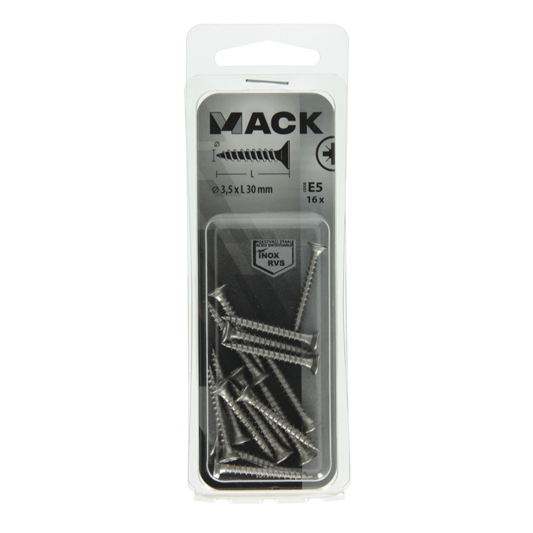 Mack 1019735 - Spanplattenschraube VZ-Kopf Edelstahl 16 Stück 3,5 x 30 mm | 10 Stück