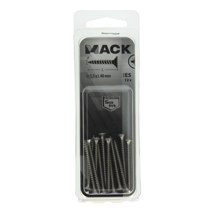 Mack 1019737 - Spanplattenschraube VZ-Kopf Edelstahl 12 Stück 3,5 x 40 mm | 10 Stück