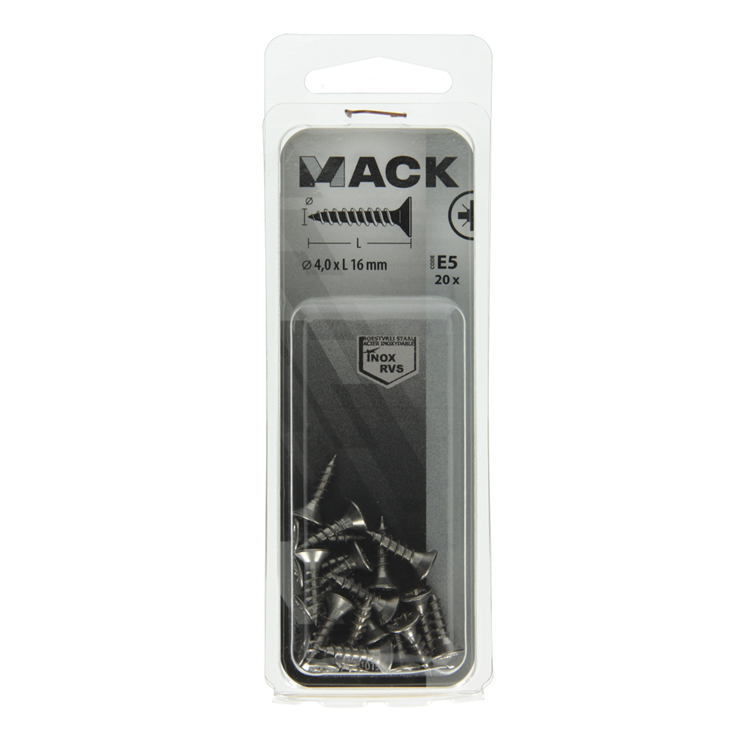 Mack 1019738 - Spanplattenschraube VZ-Kopf Edelstahl 20 Stück 4,0 x 16 mm | 10 Stück