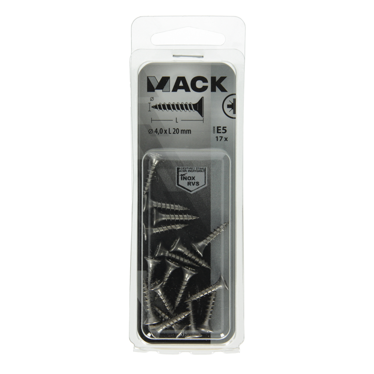 Mack 1019739 - Spanplattenschraube VZ-Kopf Edelstahl 17 Stück 4,0 x 20 mm | 10 Stück