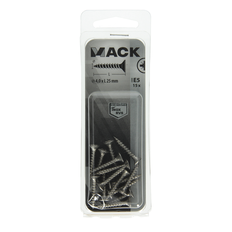 Mack 1019740 - Spanplattenschraube VZ-Kopf Edelstahl 15 Stück 4,0 x 25 mm | 10 Stück