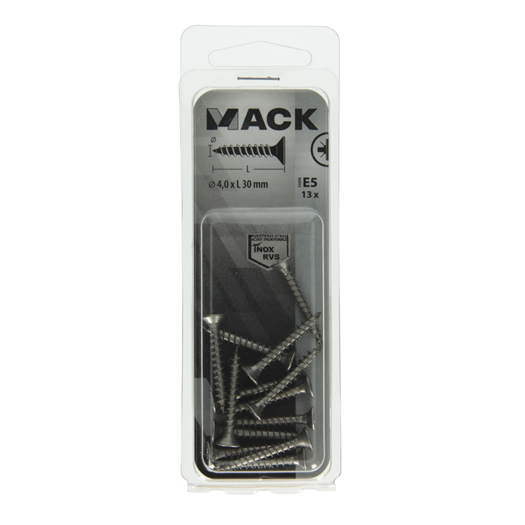 Mack 1019741 - Spanplattenschraube VZ-Kopf Edelstahl 13 Stück 4,0 x 30 mm | 10 Stück