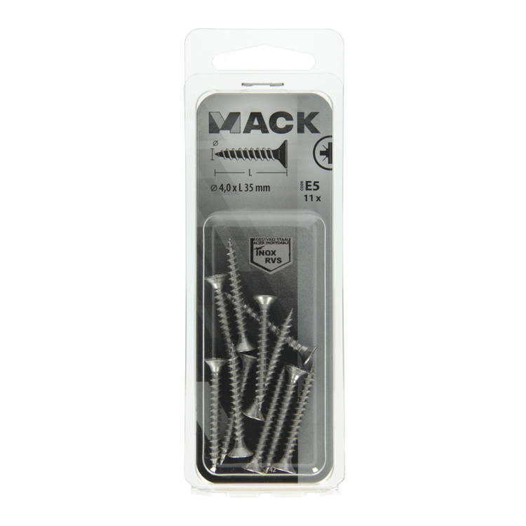 Mack 1019742 - Spanplattenschraube VZ-Kopf Edelstahl 11 Stück 4,0 x 35 mm | 10 Stück
